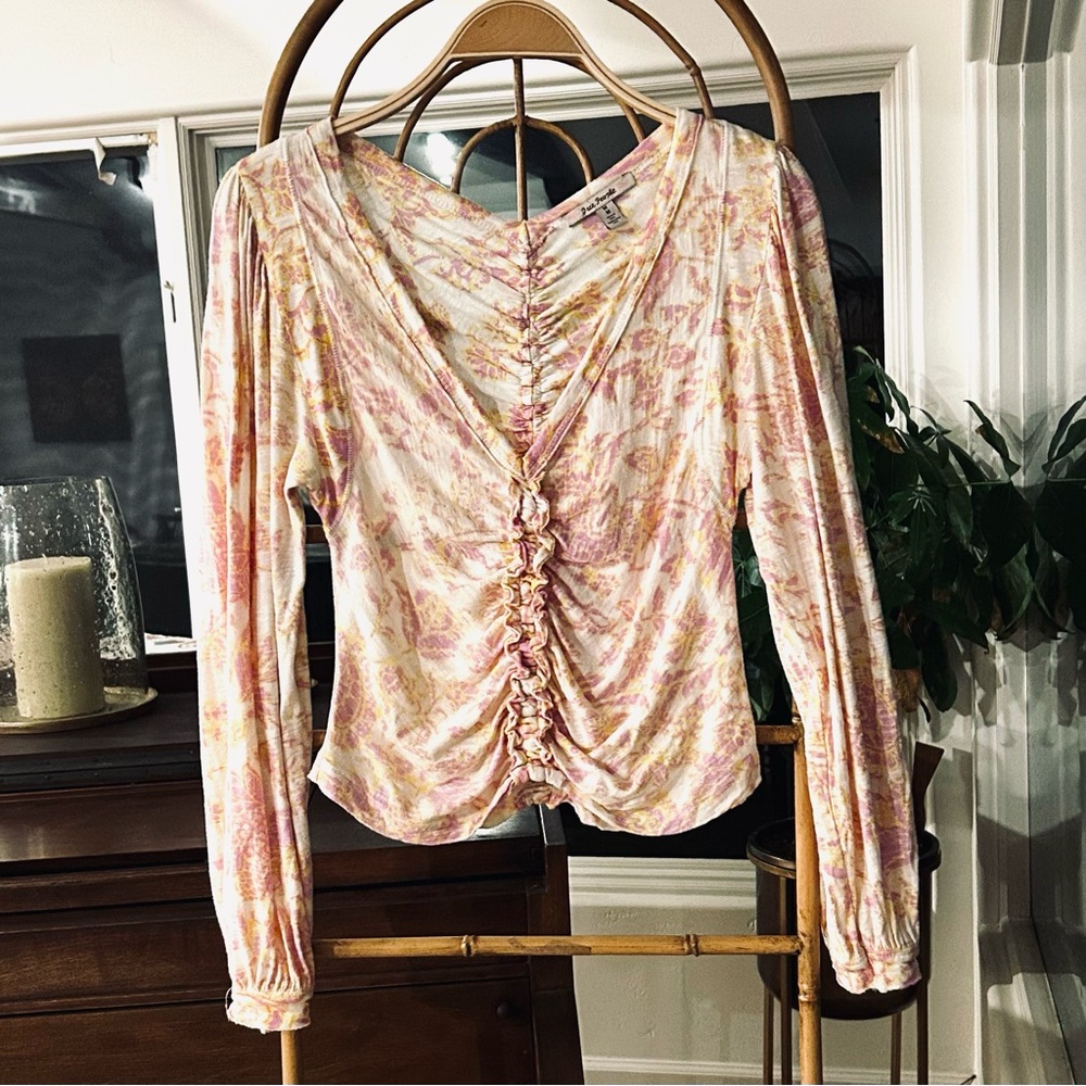 Free People, Say The Word Floral Ruched Top in Champaign🥂, Size Medium